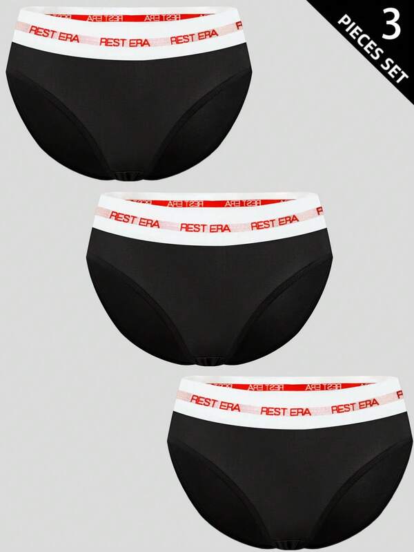3pcs Women's Fashionable Letter Print Panties Set