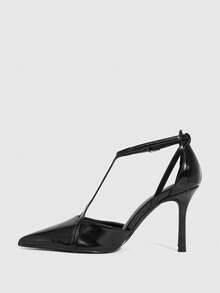 CUCCOO SZL Scarpin Feminino de Bico Fino em Cetim com Decoração de Strass, Elegante e Sofisticado para Casamento - PU preto - Visão 5