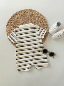 Newborn Baby Boy Cute Striped Short Sleeve Romper, Suitable For Birthday Party, Evening Party, Performance, Wedding, One Month Celebration, Baptism And 1st Birthday Baby Shower - Multicolor - View 2