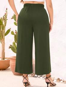 SHEIN Essnce Quần ống rộng dáng suông màu trơn dành cho nữ cỡ lớn, đa năng, thích hợp mặc hàng ngày, đi nghỉ mát và đi làm. - màu xanh lá - Xem 2