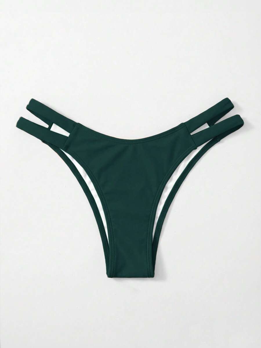 Swim Basics Solid Color Hollow-Out Swimwear Bottom For Beach Vacation - Olive Green - View 1