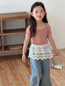 Dazy Kids Young Girl Casual Lace Elastic Waist Skirt, Spring/Summer - White - View 4