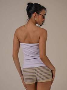 MUSERA 针织翻领长款抹胸上衣，春夏可爱舒适田园风春日露珠风穿搭 - 淡紫色 - 查看 4