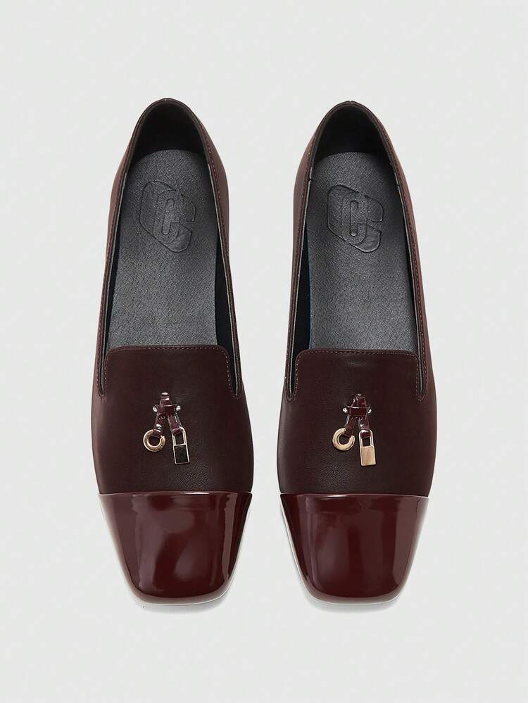 CUCCOO BIZCHIC Women Shoes Women's Fashion Square Toe Low Coarse Heel Brown Basic Simple Commuter Versatile Women's Flat Shoes Women's Shoes Valentine's Day Spring Shoes