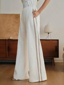 Anewsta Spring New Stylish Intellectual Floral Jacquard Women's Suit Pants - White - View 1