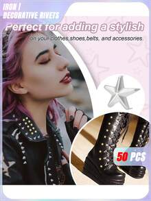 SHEIN 50 Pieces Five-Pointed Star Decorative Nails Valentine's Day, Valentine's Day Wedding, Birthday, Wedding Decoration - Silver - View 4