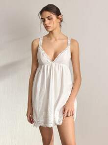 Ocili Women's Solid Color Lace Trim Camisole Nightgown - Multicolor - View 4