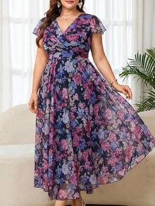 Reflora 大码女士优雅印花连衣裙，夏季婚礼礼服 - 彩色 - 查看 8
