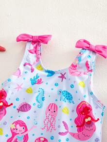 SHEIN Cute Baby Girl Stretch Knit Camisole With Playful Print - One-Piece Swimsuit - Blue - View 2