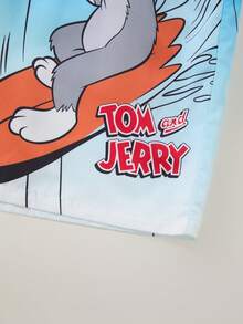 TOM & JERRY X SHEIN Men's Summer Gradient Cartoon Pattern Drawstring Waist Beach Shorts - Blue - View 6