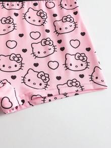 HELLO KITTY AND FRIENDS | SHEIN 3条装女士可爱卡通爱心字母全印花松紧腰平角短裤 - 粉色 - 查看 5