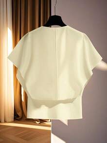 Franclia 女士二合一雪纺拼接蝙蝠袖衬衫，短款腰部上衣 - 杏色 - 查看 2