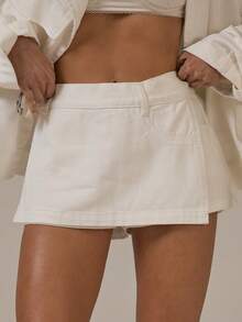 MUSERA 牛仔迷你短裙，饰有环形细节，春夏可爱舒适，田园风，春日露珠 - 白色 - 查看 1