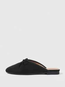 Sleekvia Women Shoes Small Square Toe Flat Bottom Black Suede Bow Women's Mules Slippers Women's Flat Shoes Daily Commute Slouchy Flats Low Vamp Mules Shoes Women's Shoes Valentine's Day - Black - View 7