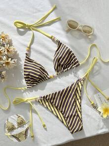 Swim Vcay 2026 New Spring/Summer Women Vacation Beach Striped Halter Bikini 2 Pieces Set - Multicolor - View 1