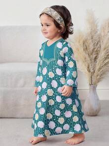 SHEIN Babygirl Elegant Floral Print Long Sleeve Dress, Lovely & Charming In Pink - Multicolor - View 7