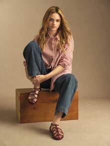 Women's Burgundy French Style Flat Strap Shoes, Fashionable For Daily Wear, Spring/Summer - Burgundy - View 3