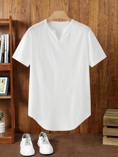 HIMLAND Men's Casual Commute Stylish Elegant Simple T-Shirt V Neck Men Shirt Mens Casual Tops White T Shirt For Men Men Summer Top