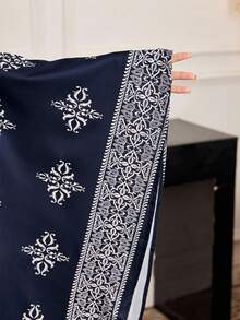 Al Najma Đầm cỡ lớn dành cho nữ, họa tiết hoa, cổ chữ V, thiết kế tua rua, kiểu Ả Rập. - Màu xanh hải quân - Xem 8