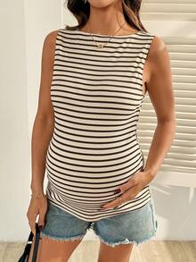 SHEIN Maternity Striped Print Scoop Neck Fitted Casual Tank Top - Multicolor - View 4