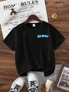 Tween Jungen Frühling und Sommer: Lässige Mode kreative personalisierte erfrischende minimalistische stilvolle Nummer 67 Blitz Grafik Buchstaben Slogan Muster lässiges Basis Kurzarm T-Shirt, bequeme Alltagskleidung gemütliche Sommer- und Herbststile: Atmosphäre-inspiriert geeignet für Frühling, Sommer, Herbst Saisons - Schwarz - Übersicht 2