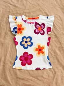 Soleia 休闲度假、西部海滩、婚礼宾客、毕业典礼、早午餐、圣帕特里克节、春假、复活节、音乐节 优雅波西米亚热带蓝白花卉印花荷叶边袖T恤吊带衫 - 彩色 - 查看 5