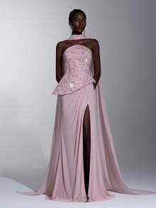 Elitara Sang trọng, đơn giản, duyên dáng và thời trang, chiếc đầm chiffon màu hồng đính sequin và thêu này được trang trí bằng ngọc trai thủ công, phần thân áo cúp ngực hình bán nguyệt, thiết kế 2 trong 1, sequin lấp lánh và đuôi váy kiểu nàng tiên cá. Phù hợp cho mọi dịp trang trọng, dự tiệc cưới, lễ hội cưới, tiệc cưới, chụp ảnh và dạ hội. - Hồng - Xem 5