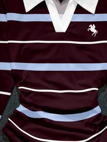 Attitoon Women's Striped Print Embroidered Slim Fit Casual Long Sleeve T-Shirt - White - View 4