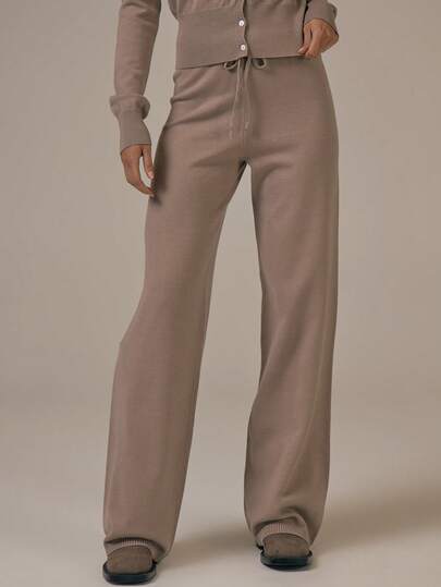 MUSERA Slim Fit Wide Leg Knitted Tie Waist Trousers Spring Summer Cute Cosy Cottage Core Spring Dew