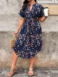 EMERY ROSE Đầm tay ngắn dáng lệch vạt in hoa, cỡ lớn, thích hợp cho mùa hè. - Nhiều màu - Xem 3