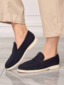 Sleekvia Sepatu Loafer Wanita Berlipit Gaya Retro, Nyaman, dan Bersol Lembut - Dusty Blue - View 5