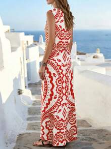 Balvessa Vestido sin mangas con estampado de paisley para mujer, suelto y favorecedor, estilo vacacional - Naranja - Ver 2