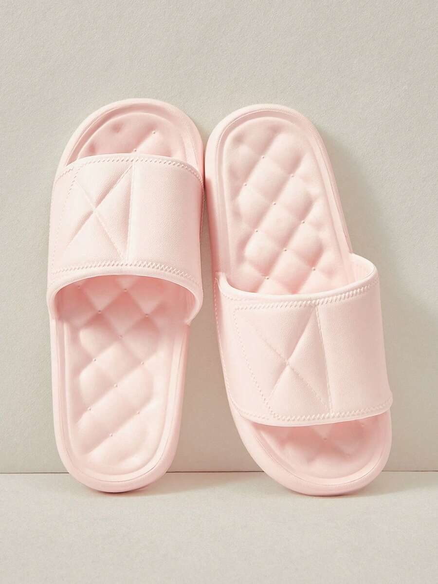 Cuccoo Ladies Stepping On Slippers, Basic Style, Comfortable Foot Feel, Summer Beach Walking Slippers, Home Slippers, Solid Color, Geometric Pattern, Suitable For Both Indoor And Outdoor Use - Pink - View 1