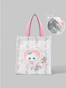 ROMWE Kawaii Cute Cartoon Kitten Thermal Insulation Bag - Pink B - View 1