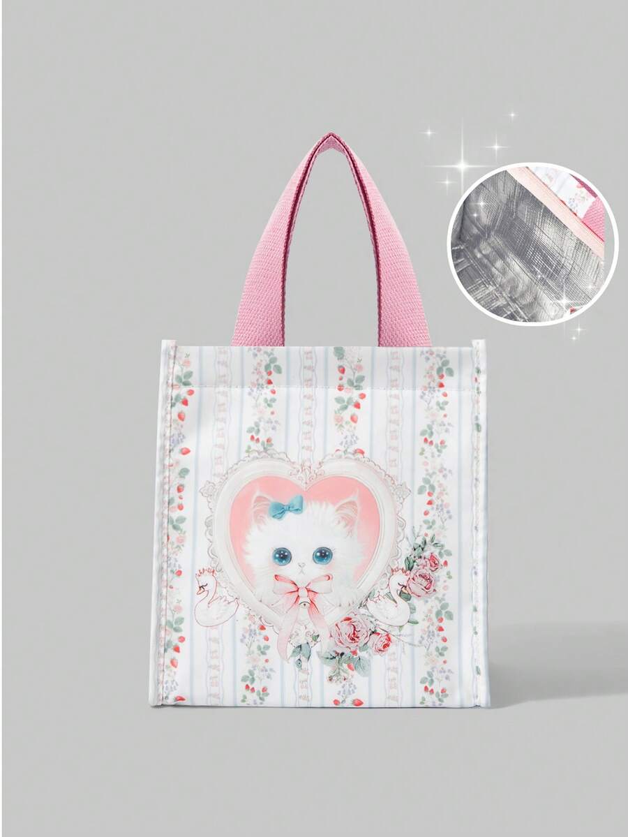 ROMWE Kawaii Cute Cartoon Kitten Thermal Insulation Bag - Pink B - View 1