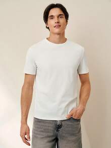 RONVEXI Men's White Knitted Round Neck Short Sleeve T-Shirt - White - View 4