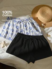 Comfortcana Plus Size Women Summer Casual Shorts Bay Girl Summer Clothes Beach Coords For Women Women's Summer Outfits Summerclothes - Multicolor - View 11