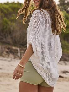 Aralina Leisurewear Active Spring Summer Exercise Vacation Beach Sheer Mesh Knitwear Shrug - White - View 8