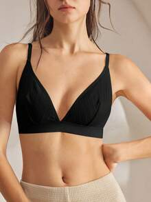 Ocili Áo ngực dệt kim cotton thoải mái dành cho nữ - màu đen - Xem 5