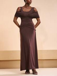 Zivah 2026 Vacation Casual Unique AB Material Patchwork Elegant Brown Dress - Brown - View 1