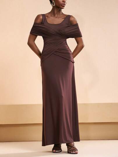 Zivah 2026 Vacation Casual Unique AB Material Patchwork Elegant Brown Dress