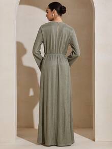 Graceveil 宽松珍珠纽扣装饰长袖连衣裙，灰绿色 - 綠色 - 查看 3