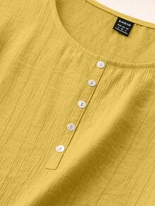 EMERY ROSE Women's Casual Solid Color Round Neck Loose Tank Top, Summer - Yellow - View 5