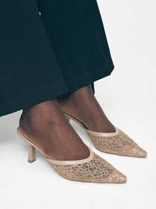 Mnmlis Women's Lace Slip-On High Heel Shoes, Fashionable And Versatile For Daily Wear - Apricot - View 6