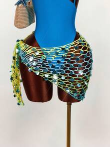 Amplova 女士渐变亮片刺绣薄纱罩衫，性感迷人，适合度假、音乐节，可爱春夏泳装 - 彩色 - 查看 1