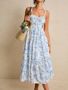 Poéselle 女士夏季度假植物印花镂空连衣裙 复活节连衣裙 女士蓝色连衣裙 女士碎花连衣裙 夏季服装 女士度假服装 女士海滩度假连衣裙 夏季音乐节服装 女士夏季连衣裙 女士野餐连衣裙 女士碎花夏季连衣裙 女士春季连衣裙 女士碎花连衣裙，女士最新款连衣裙，夏季穿搭美学，2026夏季穿搭，夏季穿搭灵感，日常及约会必备 - 灰藍色 - 查看 2