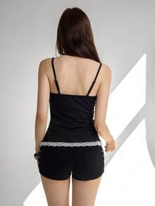 Ardnt Áo hai dây ren phối màu retro, thời trang và đa năng cho mùa hè đi làm, dành cho nữ. - màu đen - Xem 2