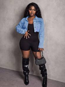 Slaydiva Áo khoác denim nữ dáng ngắn, phong cách thường ngày, bạc màu và rách rưới. - Màu xanh lam - Xem 7