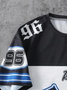 SHEIN Coolqubz Camiseta de manga corta con cuello redondo, estampado numérico y de letras, y estilo graffiti para niños, para uso casual y deportivo de baloncesto, apta para todas las estaciones - Multicolor - Ver 3