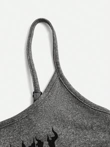 Y2Kool Robin Artist Dark Summer Casual Crop Bodycon Cami Top With Crossed Strap And Letter Print, For Summer, Holiday, Vacation, Beach, Going Out, Festival, Ibiza Fits, Western Wear Autumn Matching Idea Party Top Stylish Clothing Collection New Year Outfits Gyaru Graphic Tops Black Tops - Dark Grey - View 3